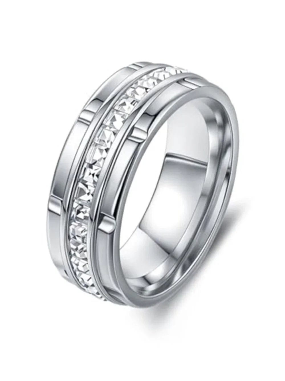 Men's Wedding Band with Cubic Zirconia Silver Eternity Ring